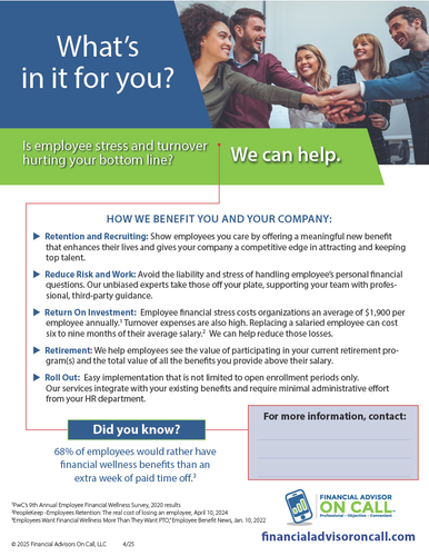 FAOnCall 1 Side Flyer for Employers with Customizable Contact Information Section- 25 Pack