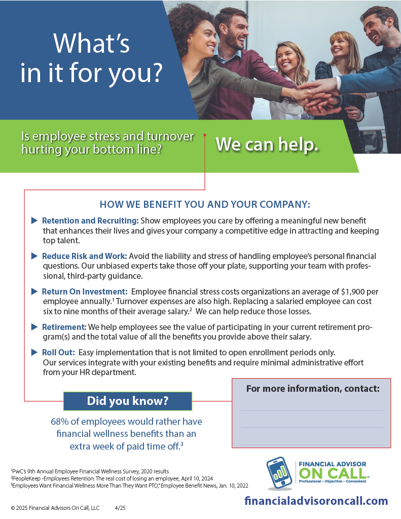 FAOnCall 1 Side Flyer for Employers with Customizable Contact Information Section- 25 Pack